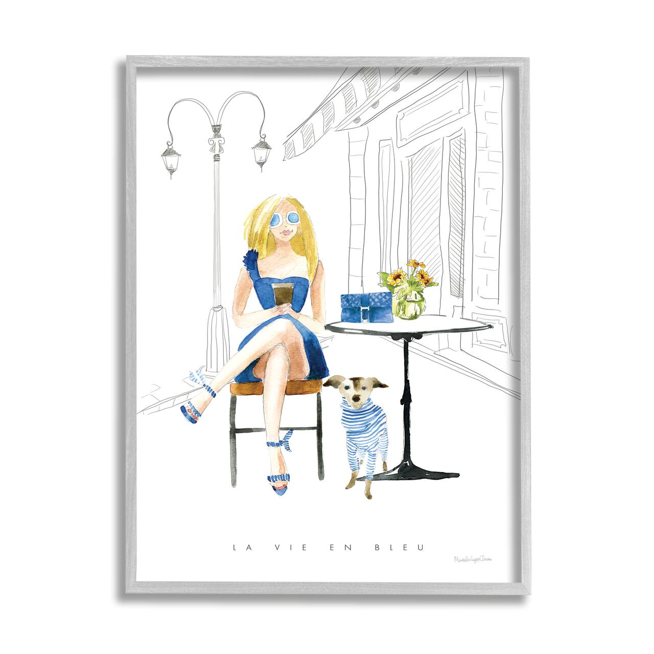 Stupell Industries La Vie En Bleu Parisian Glam Phrase Female Framed Wall Art